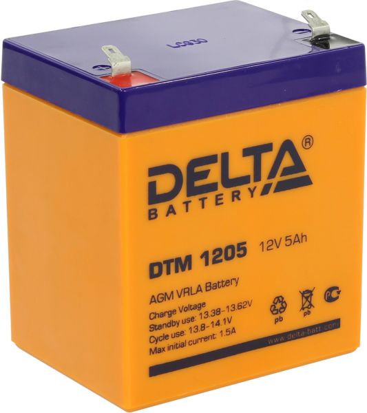 Аккумулятор для ИБП Delta Battery DTM 1205 5А/ч-12V- EN1 зажим (FASTON) прямая 90x70x107